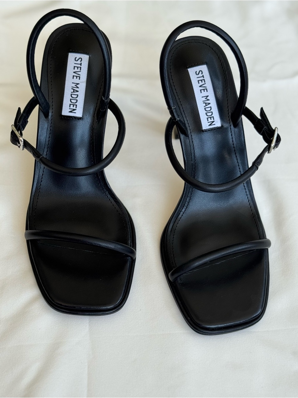 Steve Madden Black Minimal Strap Square-Toe Heels